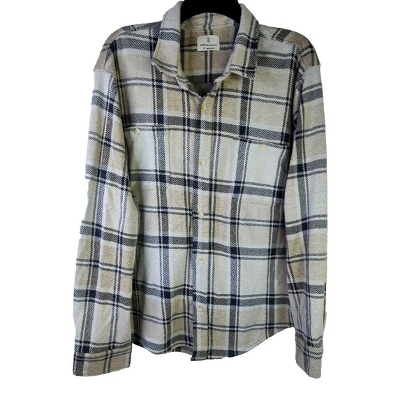 Mutual Weave MW Shirt Men XL Plaid Flannel Long Sleeve Gray white Button Down - Picture 1 of 8
